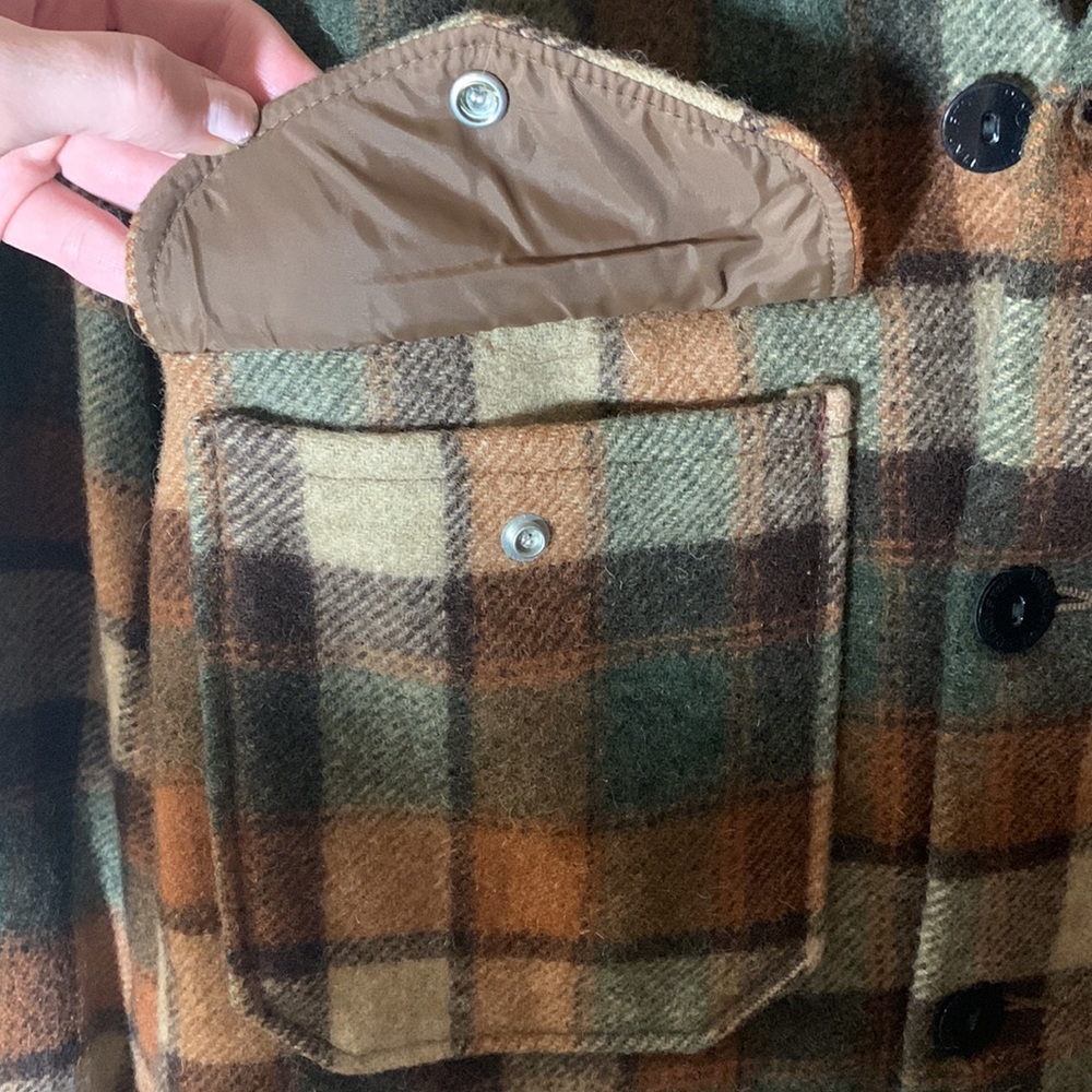VTG 70’s Pendleton Woolen Mills OR Virgin Wool Xl Plaid Shacket Coat Warm Tones - Picture 15 of 17